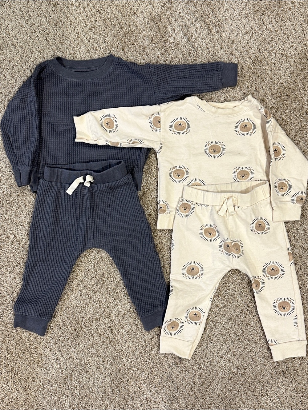 Carter's Navy Waffle Knit and Cream Lion Print 2-Pair Kids Matching Sets